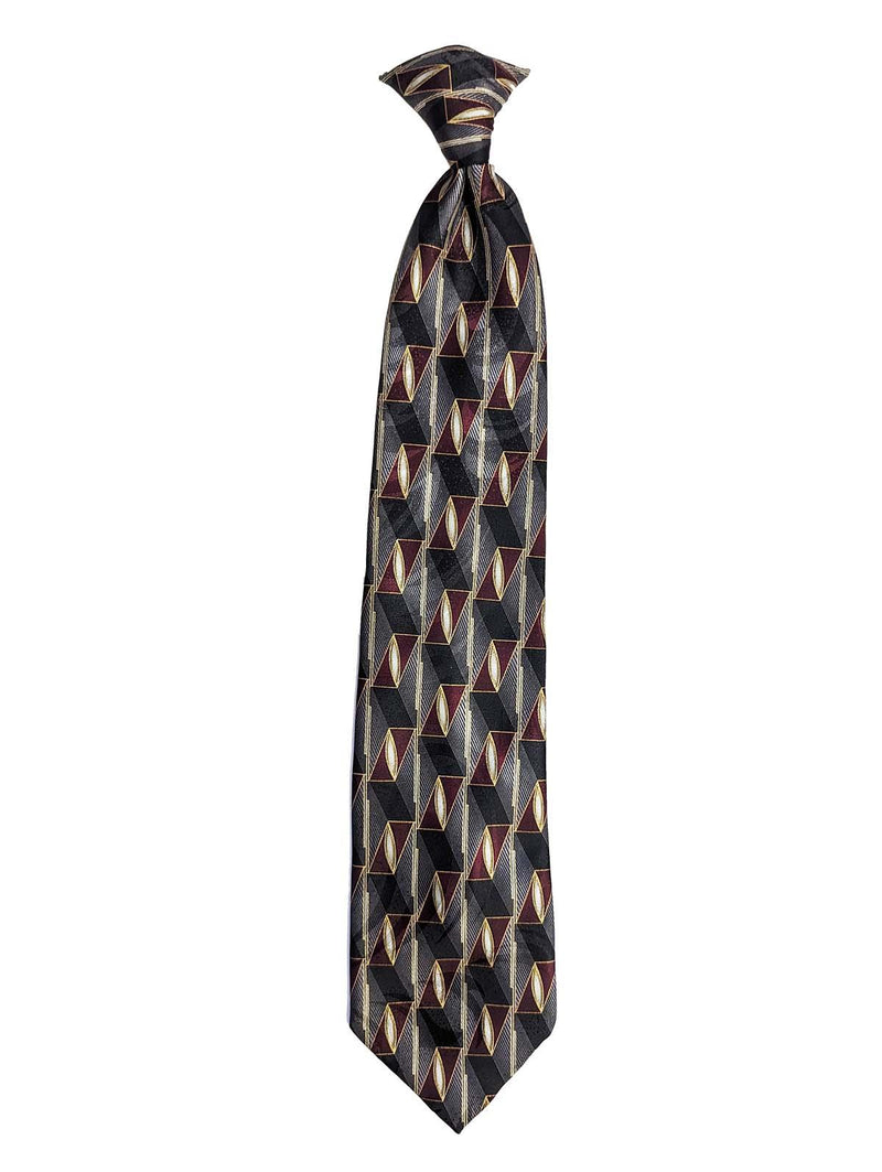 Burgundy & Grey Clip On Vintage Tie