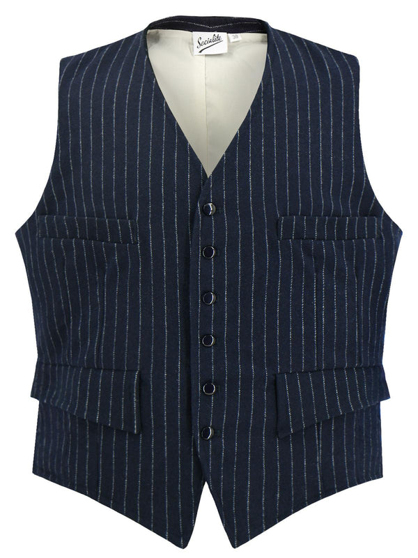 1940s Vintage Deliverance Pinstripe Waistcoat in Navy