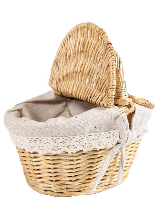 Natural Wicker Retro Basket Bag With Lid