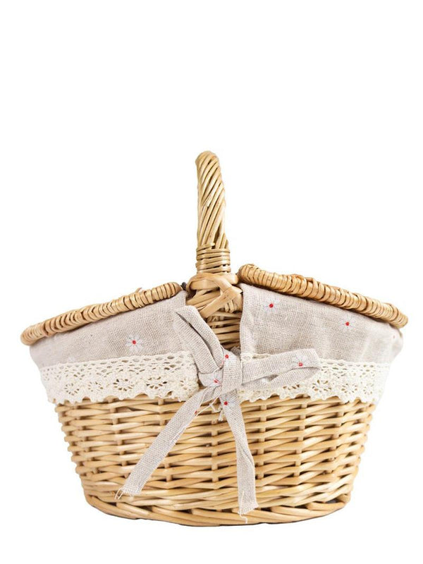 Natural Wicker Retro Basket Bag With Lid