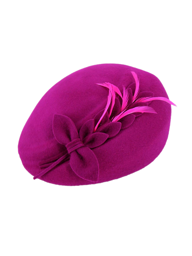 Fuchsia Pink Vintage Style Felt Petal Feather Hat