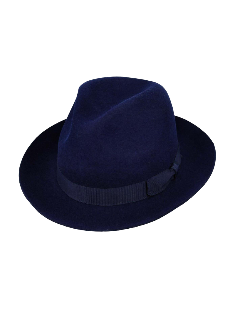 Navy 40s Style Wool Snap Brim Fedora 59cm (Large)