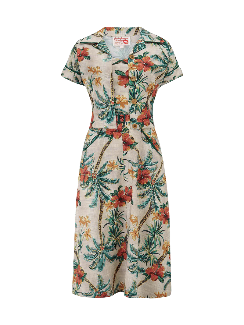 Two Piece Vintage Style Tiki Palm Print Dress & Bolero Set