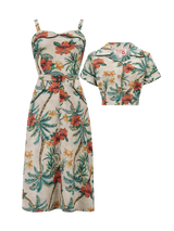 Two Piece Vintage Style Tiki Palm Print Dress & Bolero Set