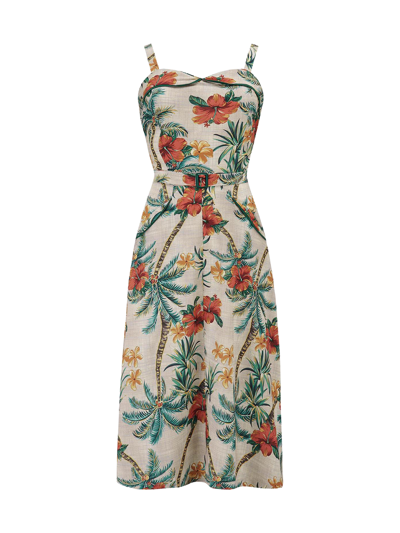 Two Piece Vintage Style Tiki Palm Print Dress & Bolero Set