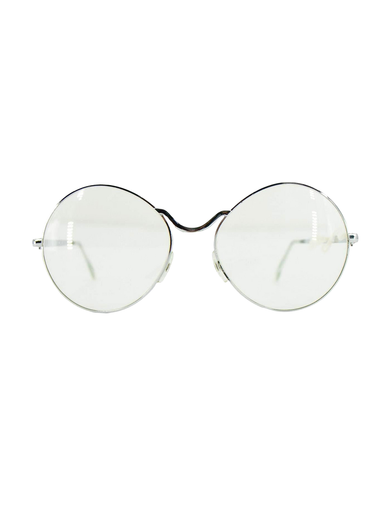 Vintage Oversize Pilkington 70s Silver Round Clear Lens Glasses
