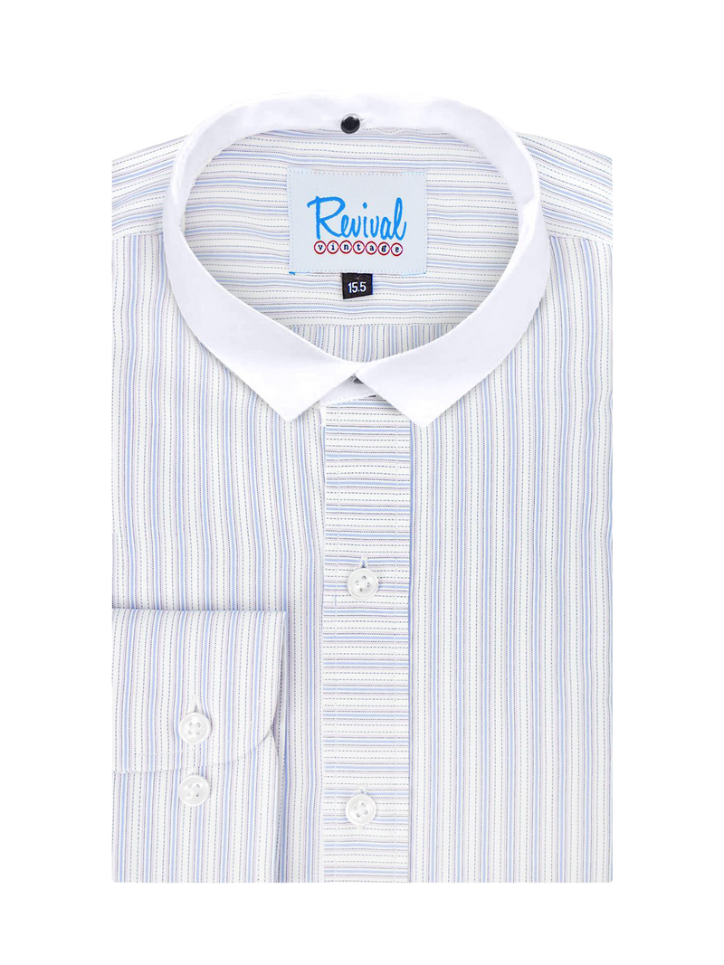 White Detachable Bankers Shirt - Blue & Pink Orton Stripe