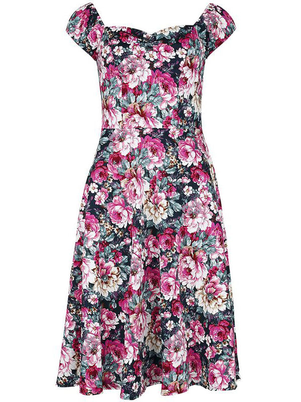 Cottage Rose Floral Sweetheart Neckline Dress