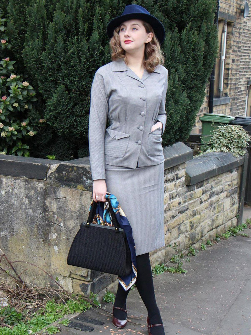 1940s Vintage Victory Skirt Suit in Grey Check