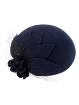 Navy 1940s Style Felt Flower Hat