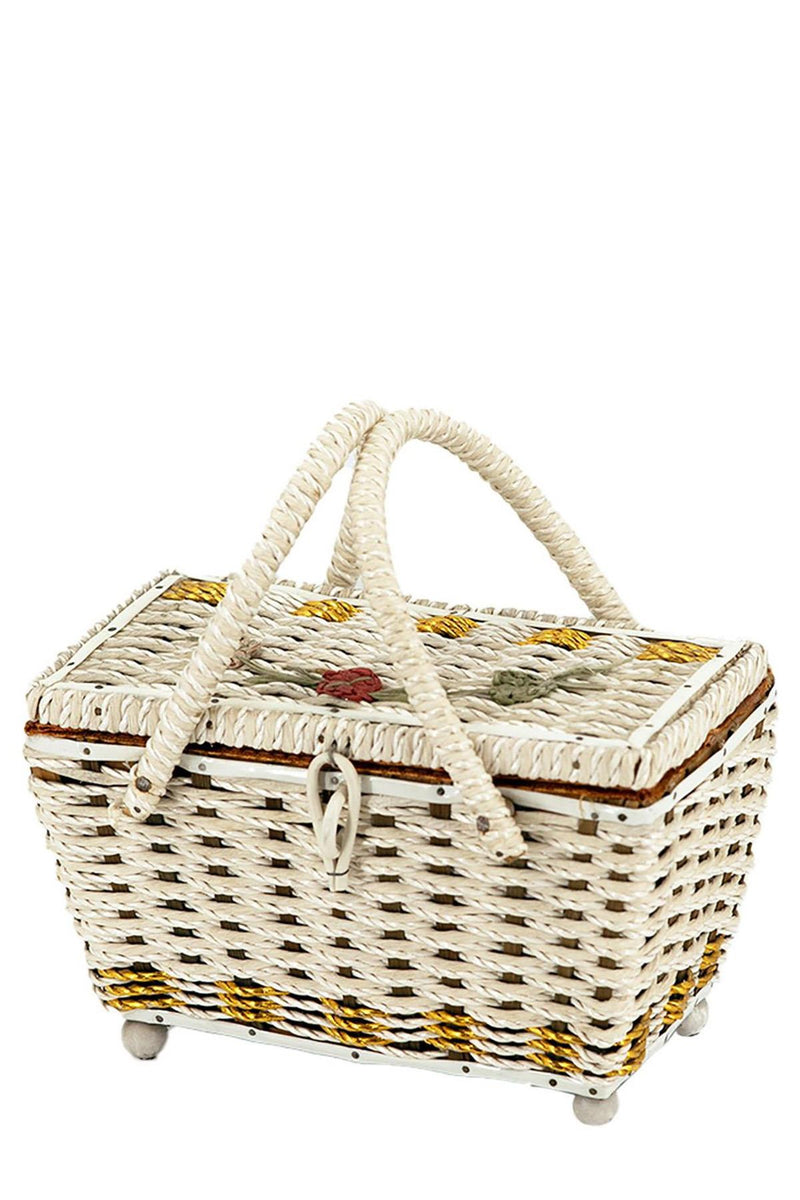 Compact White Vintage Musical Basket Bag