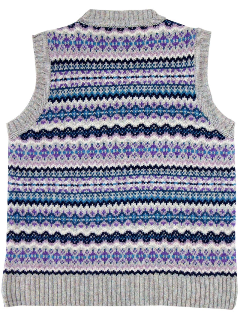 Pure Scottish Wool Fairisle Knit Tank Top in Iris Grey