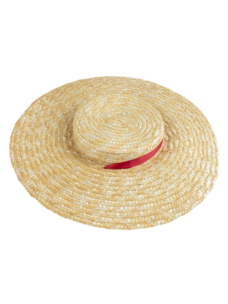 1940s Vintage Style Straw Hat Red Ribbon Ties