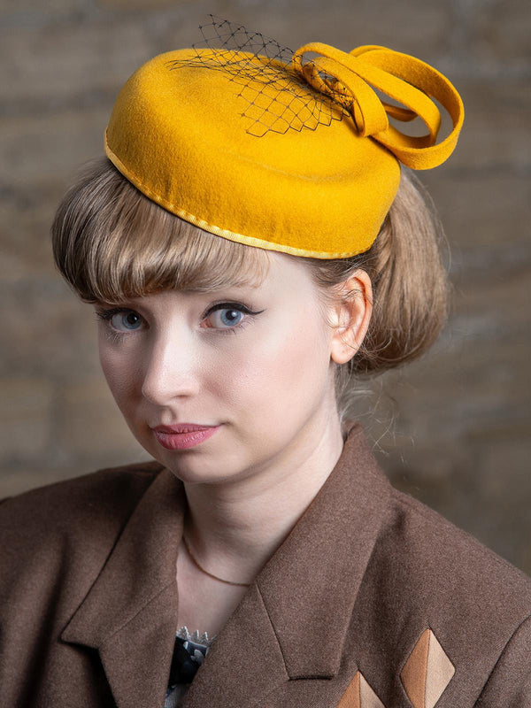 Mustard Felt 1940s Vintage Style Pillbox Hat