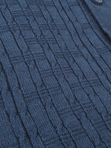 Navy Blue Textured Knit Retro Polo Top