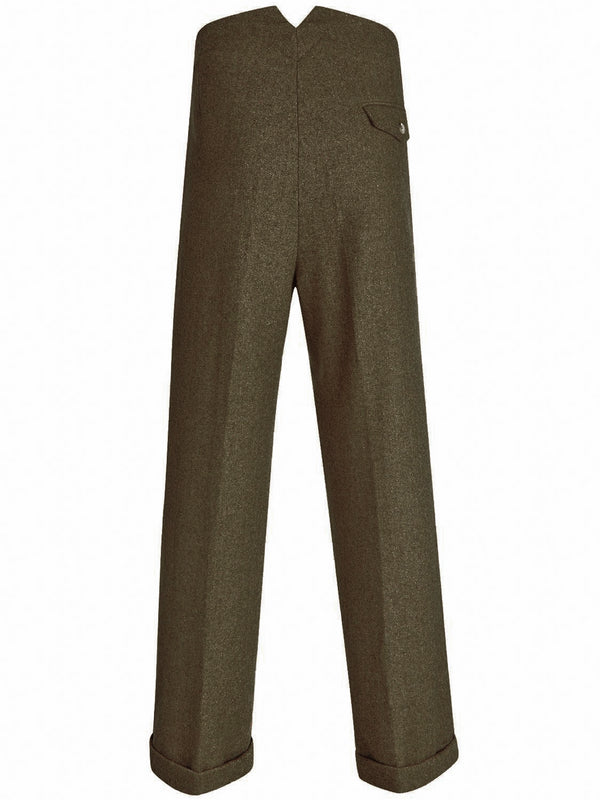 1940s Vintage Clubman Herringbone Wool Fishtail Trousers in Green