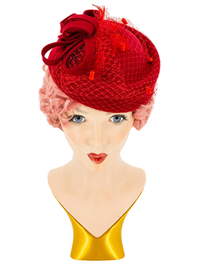 Red Vintage Style Loop Bow Pillbox Hat