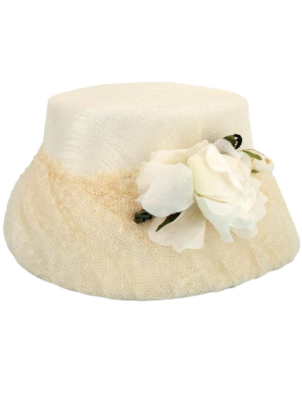 Vintage Ivory Floral Net Bucket Hat