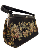Black Floral Brocade Wide Vintage Frame Bag