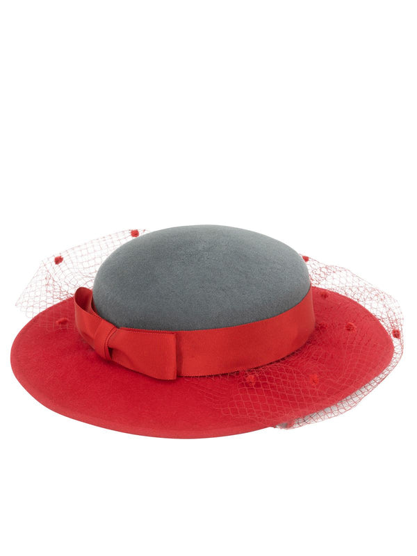 Felt Vintage Hat Red & Grey With Net