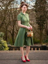 1940s Vintage Melody Shirtwaist Dress in Willow Green