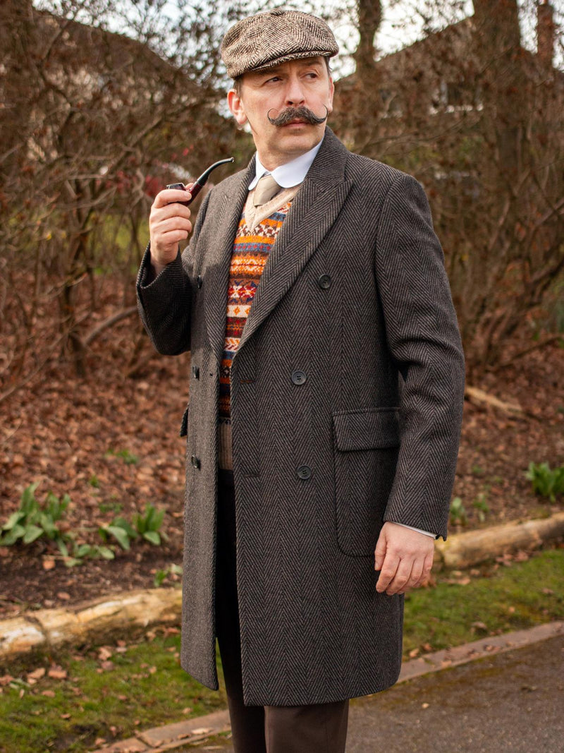 Brown Herringbone Vintage Style Wool Overcoat – RevivalVintage