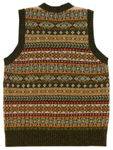 Scottish Wool Buttoned Fairisle Tank Top in Pine Green