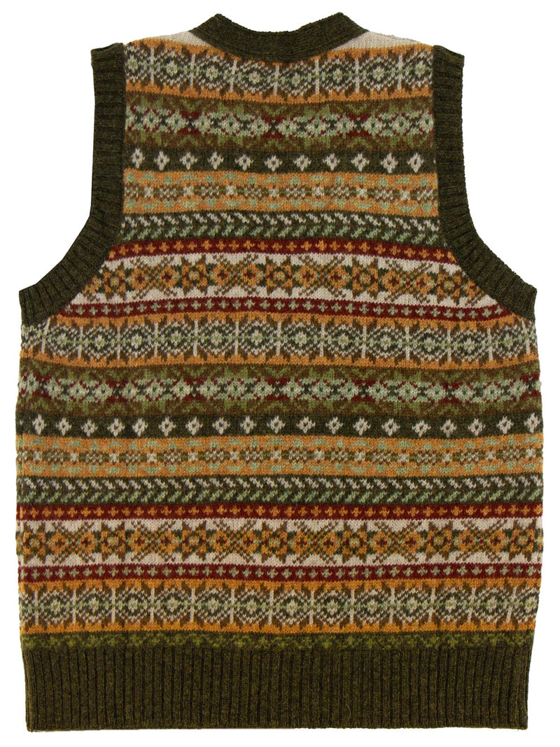 Scottish Wool Buttoned Fairisle Tank Top in Pine Green