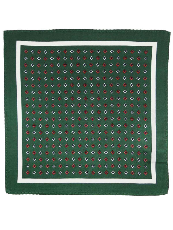 Green Silk Pocket Square Small Diamond Pattern