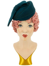 1940s Style Teal Loop Decor Pillbox Hat