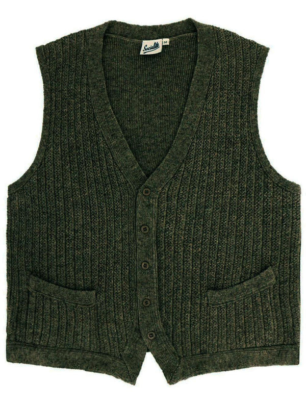 1940s Style Rufus Knitted Waistcoat in Pinewood Green