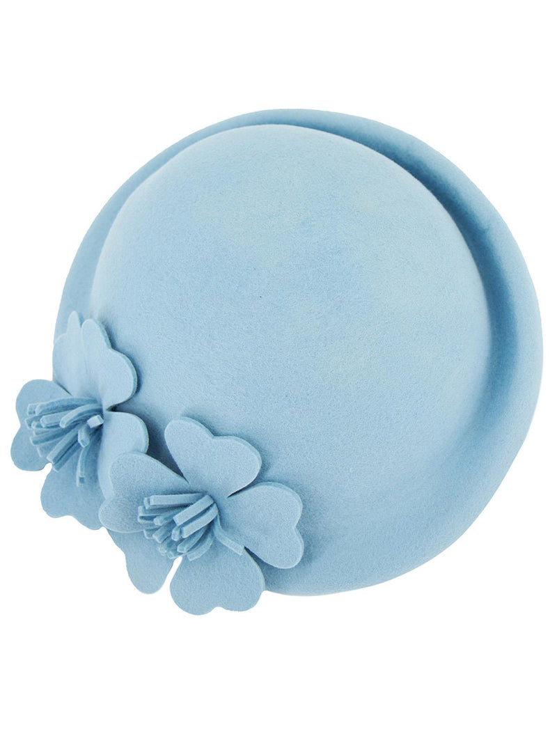 Powder Blue Felt Cloche Hat Flower Trim