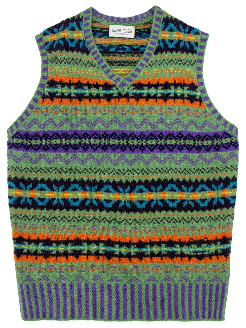 Vintage Style Shetland Wool Fair Isle Vest in Rupert Green 2X Large