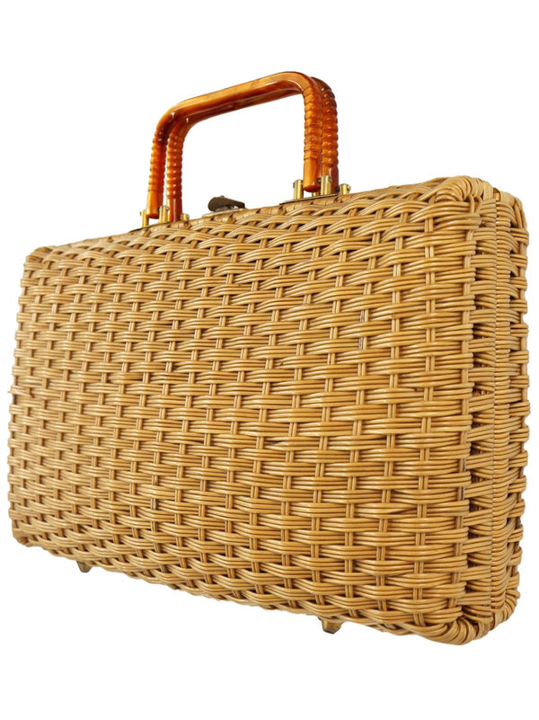 Vintage Oversized Woven Bag with Lucite Handles
