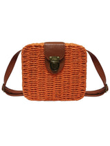Vintage Style Square Orange Straw Cross Body Bag