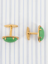 Vintage 1950s Gold Plated Green Cabochon Cufflinks