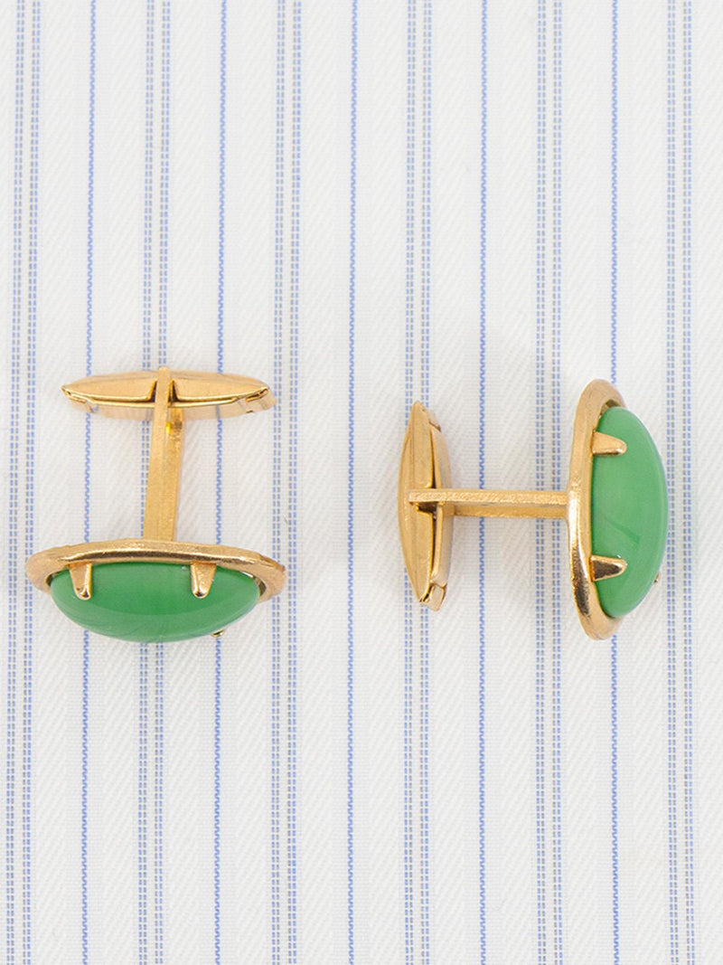 Vintage 1950s Gold Plated Green Cabochon Cufflinks