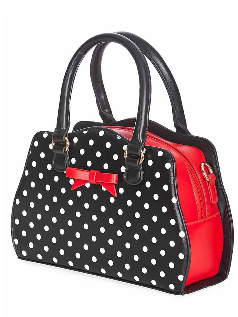 Black Retro Polka Dot Contrast Handbag