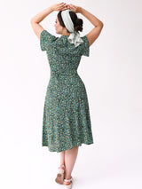 1940s Look Blue & Green Ditsy Floral Tea Dress