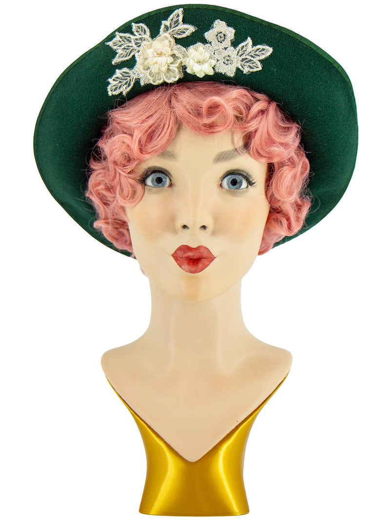 Green Floral Applique 1940s Vintage Style Halo Hat