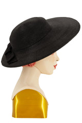 Black Woven 1950s Vintage Hat with Bow