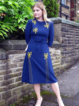 1940s Vintage Beau Belle Embroidered Dress in Blue