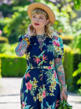 Vintage Style Tropical Floral Shirtwaister Dress