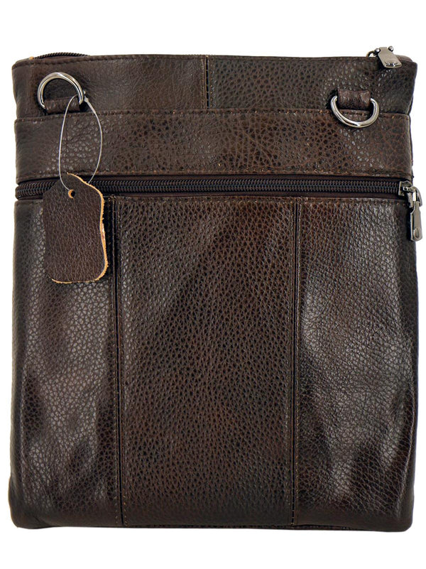 Brown Leather Men's Vintage Style Panelled Crossbody Bag
