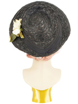 Woven 1940s Black Halo Hat Floral Trim