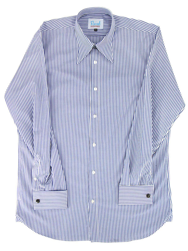 Navy Blue Heathfield Stripe Forties Spearpoint Collar Shirt