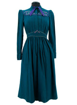 True Vintage 1970s Teal Embroidered Dress