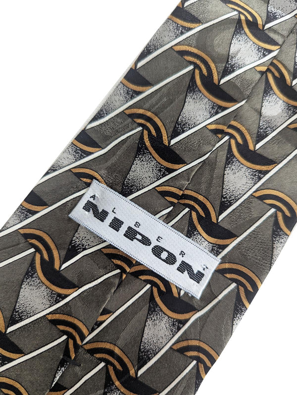 Wide Vintage Silk Tie With Geometric Pattern