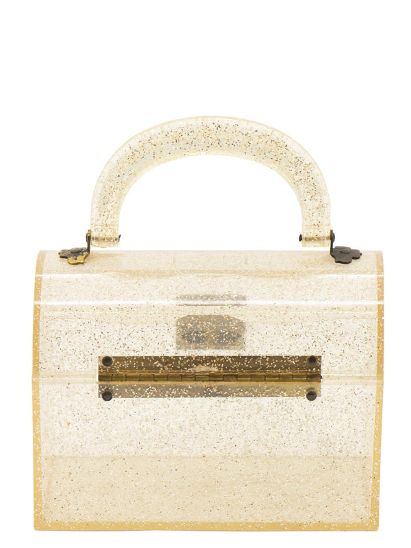 Small 1950s Gold Spangled Lucite Handbag Case