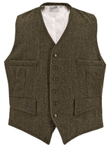 Clubman Herringbone Wool Waistcoat in Green